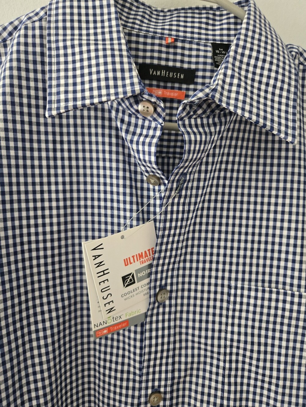 Van Heusen Men’s Navy and White Gingham Dress Shirt
